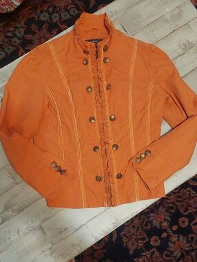 Women's Orange Ruffle-Trim Military-Style Blazer